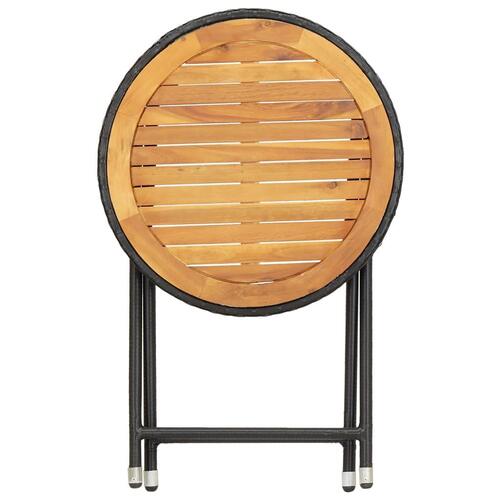 Tebord 60 cm massivt akacietræ og polyrattan sort