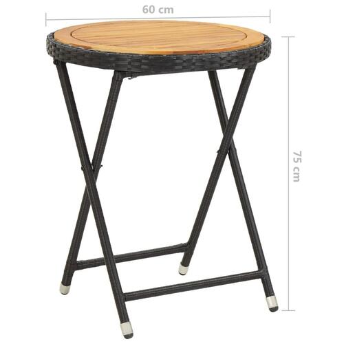 Tebord 60 cm massivt akacietræ og polyrattan sort