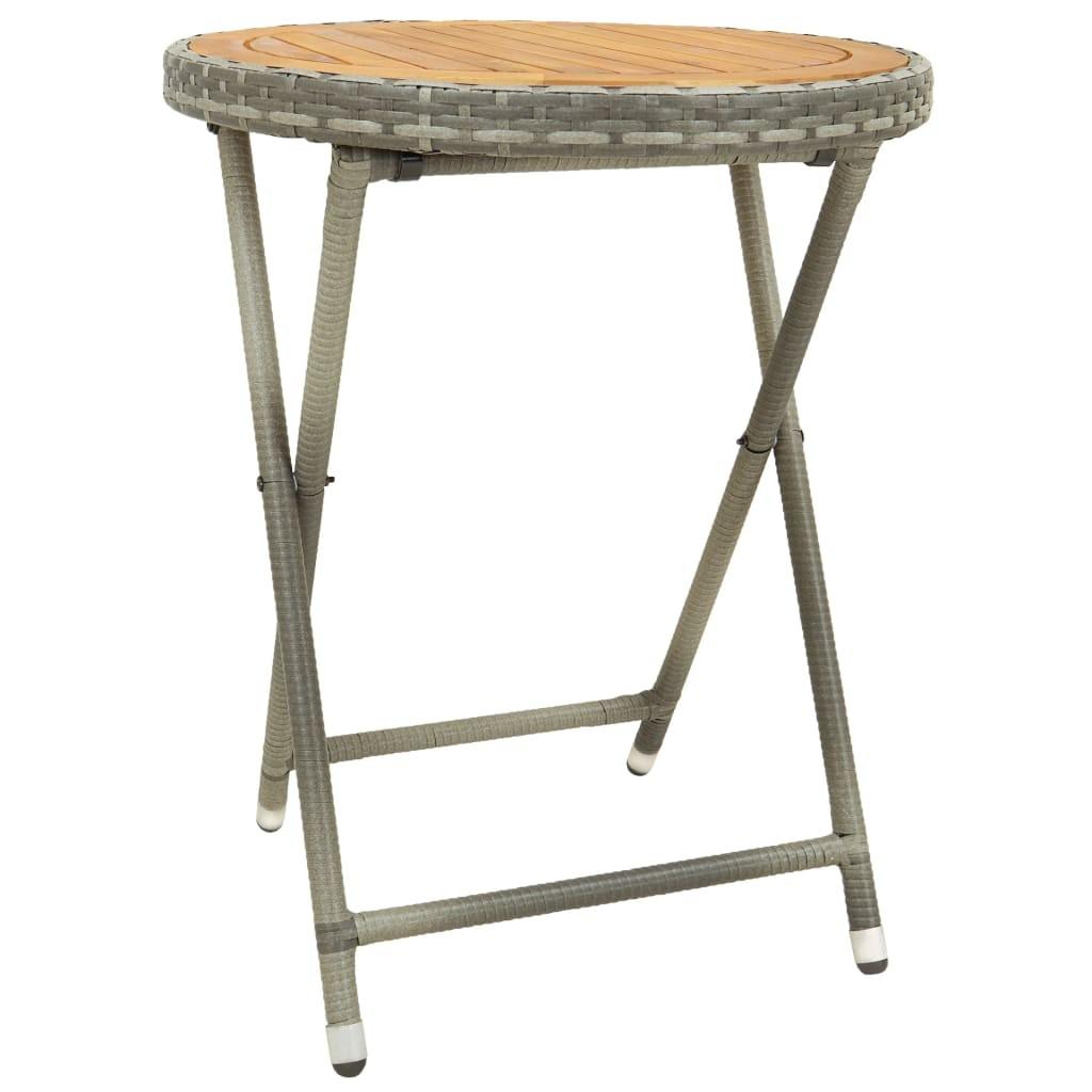 Tebord 60 cm massivt akacietræ og polyrattan grå