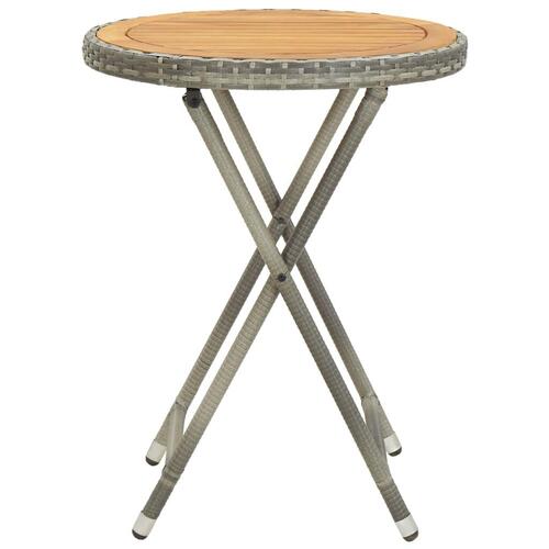 Tebord 60 cm massivt akacietræ og polyrattan grå