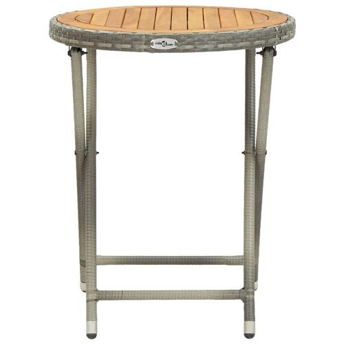 Tebord 60 cm massivt akacietræ og polyrattan grå
