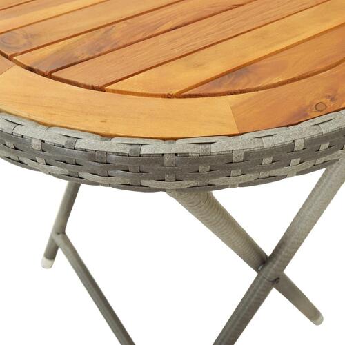 Tebord 60 cm massivt akacietræ og polyrattan grå