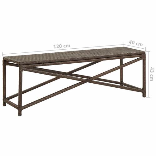 Havebænk 120 cm polyrattan brun