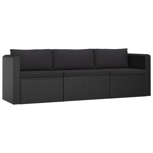 Havesofasæt 3 dele med hynder polyrattan sort