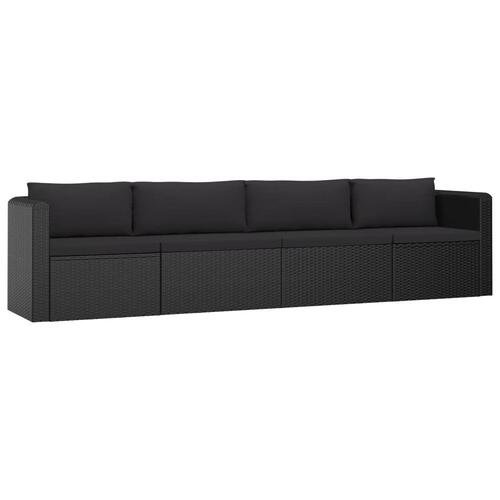 Havesofasæt med hynder 4 dele polyrattan sort