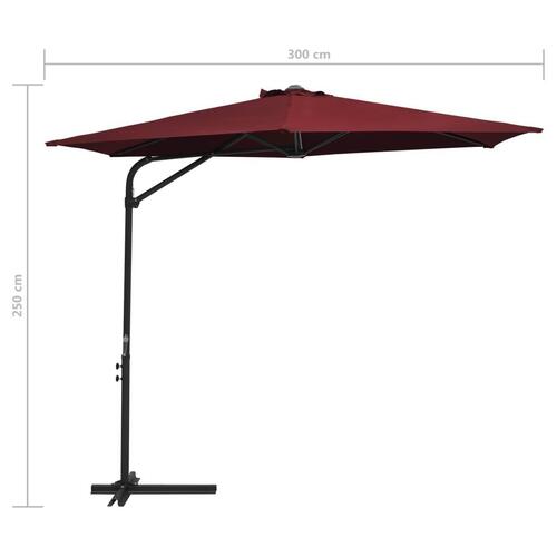 Udendørs parasol med stålstang 300 cm bordeauxrød