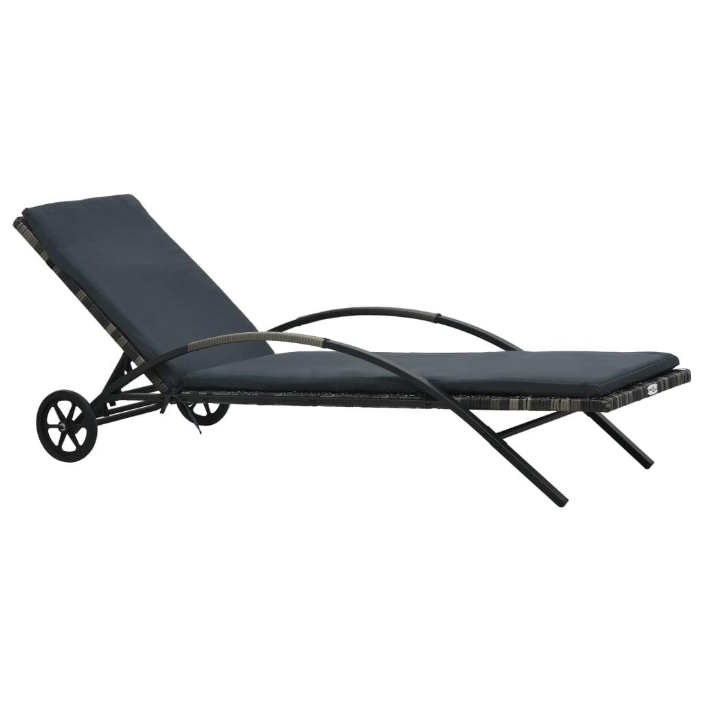 Liggestol med hynde og hjul polyrattan antracitgrå