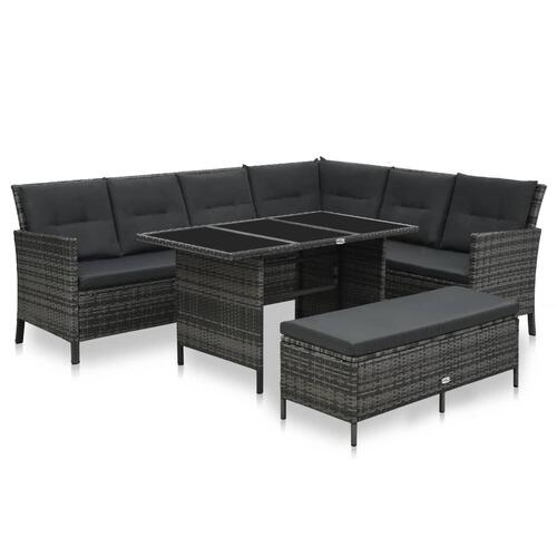 Haveloungesæt 3 dele med hynder polyrattan grå