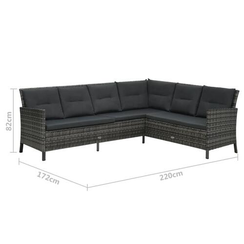 Haveloungesæt 3 dele med hynder polyrattan grå