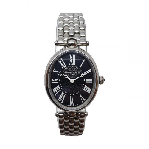 Dameur Frederique Constant ART DECO OVAL - sort skive, sølvfarvet lænke
