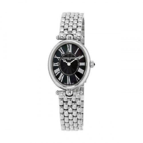 Dameur Frederique Constant ART DECO OVAL - sort skive, sølvfarvet lænke