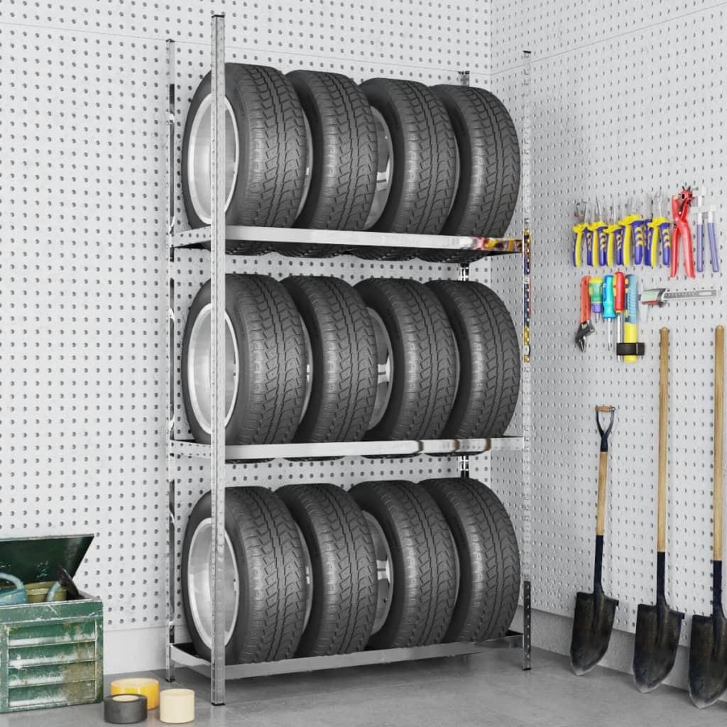 Dækreol med 3 hylder 110x40x200 cm stål sølvfarvet