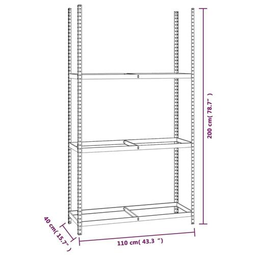 Dækreol med 3 hylder 110x40x200 cm stål sølvfarvet
