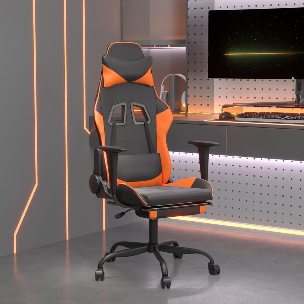 Gamingstol med fodstøtte kunstlæder sort og orange