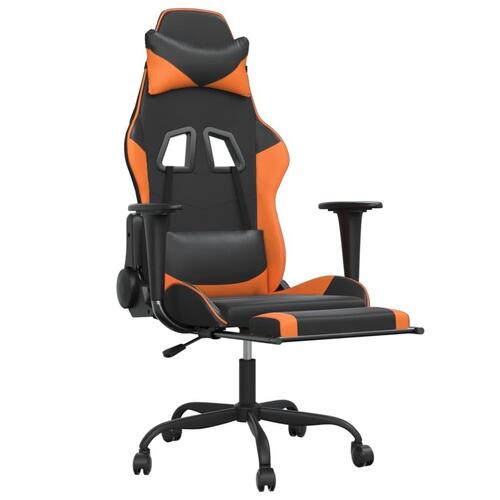 Gamingstol med fodstøtte kunstlæder sort og orange