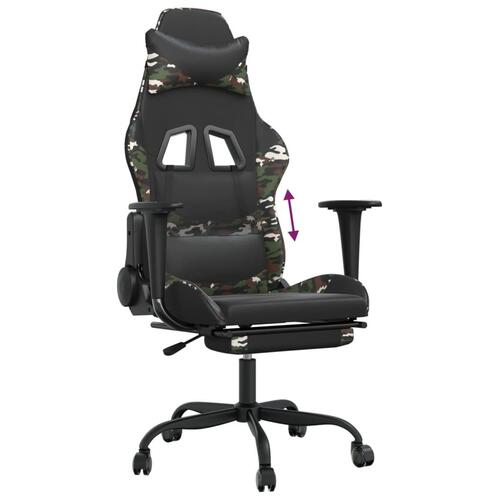Gamingstol med fodstøtte kunstlæder sort og camouflage