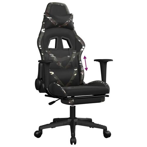 Gamingstol med fodstøtte kunstlæder sort og camouflage