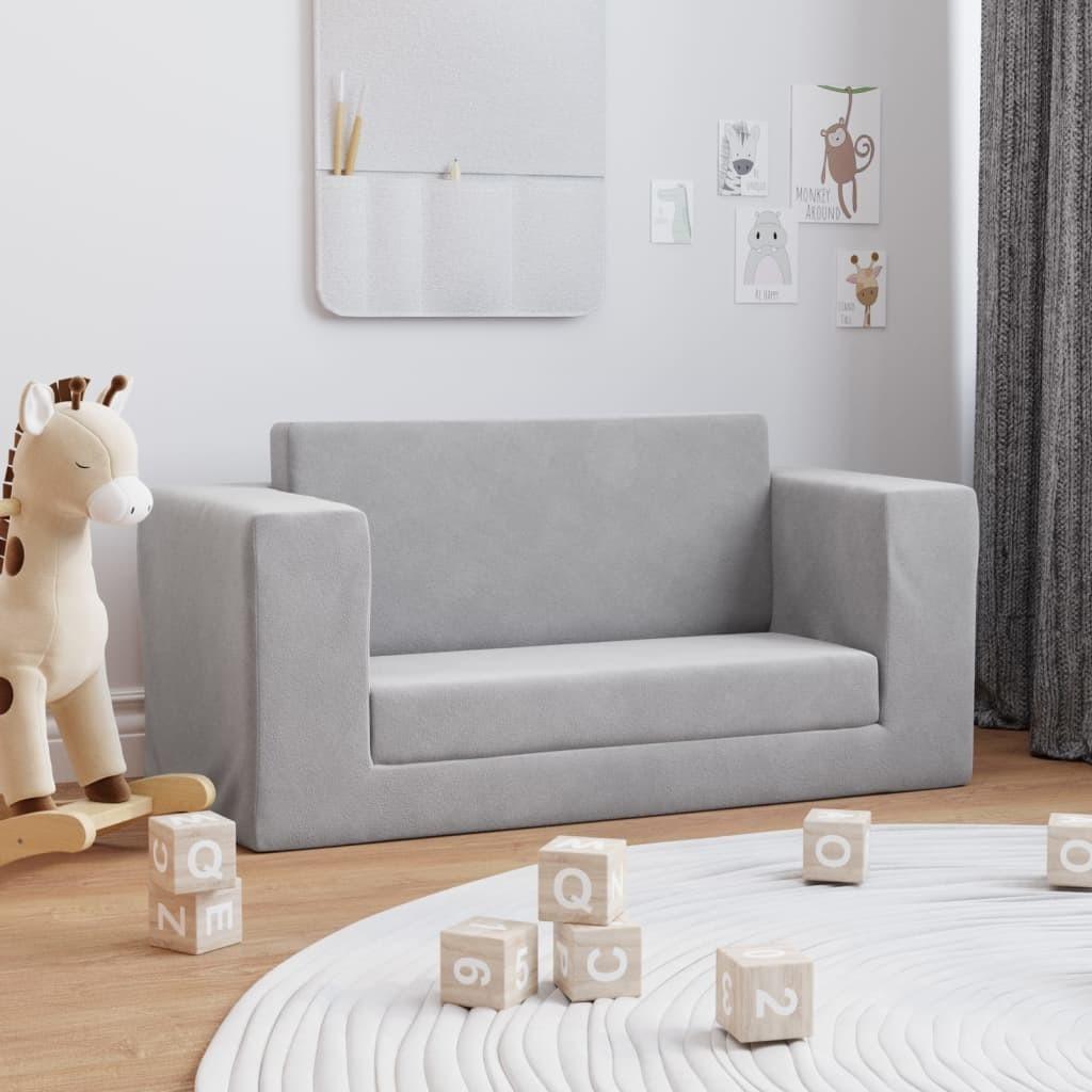 2-personers sofaseng til børn blødt plys lysegrå
