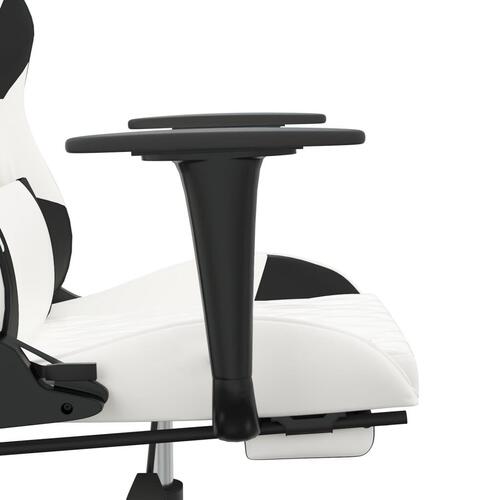 Gamingstol med fodstøtte kunstlæder hvid og sort