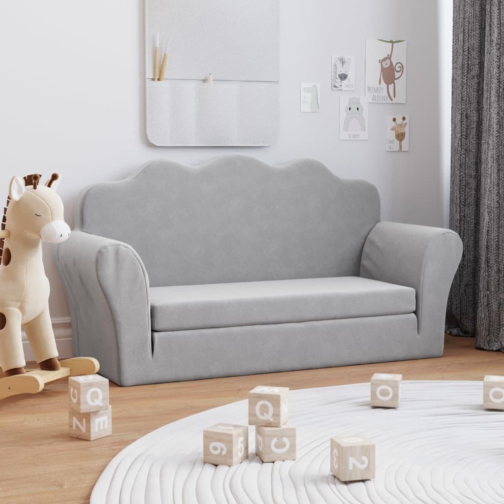 2-personers sofaseng til børn blødt plys lysegrå