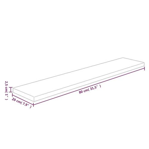 Hyldeplade 80x20x2,5 cm ubehandlet massivt egetræ