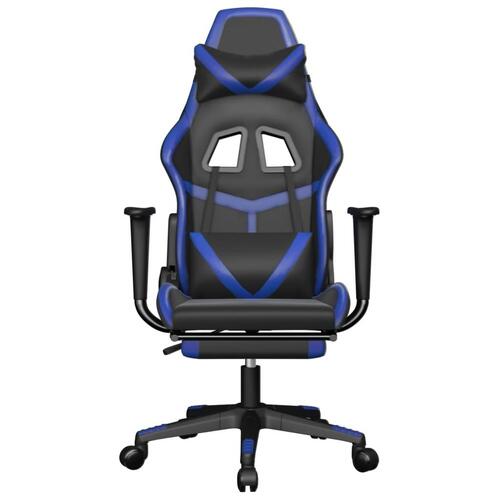 Gamingstol m. massagefunktion og fodstøtte kunstlæder sort blå