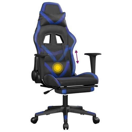 Gamingstol m. massagefunktion og fodstøtte kunstlæder sort blå
