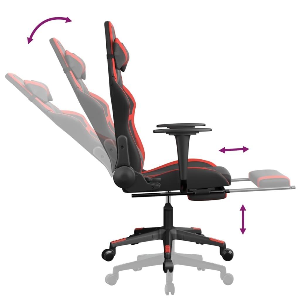 Gamingstol m. massagefunktion og fodstøtte kunstlæder sort rød