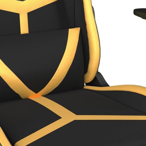 Gamingstol m. massage og fodstøtte kunstlæder sort guldfarvet