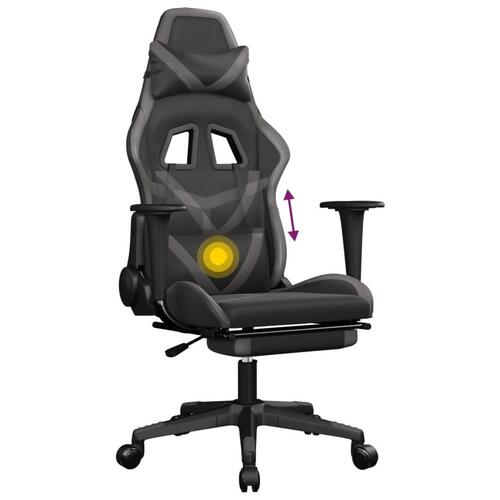 Gamingstol m. massagefunktion og fodstøtte kunstlæder sort grå