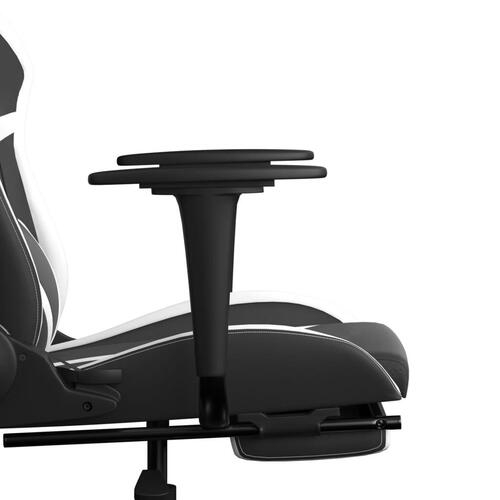 Gamingstol m. massagefunktion og fodstøtte kunstlæder sort hvid
