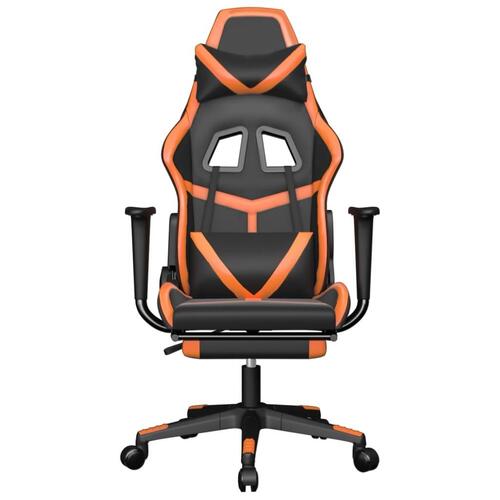 Gamingstol m. massage og fodstøtte kunstlæder sort og orange