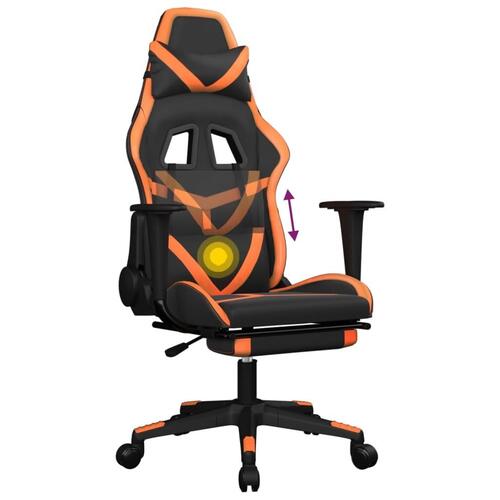 Gamingstol m. massage og fodstøtte kunstlæder sort og orange