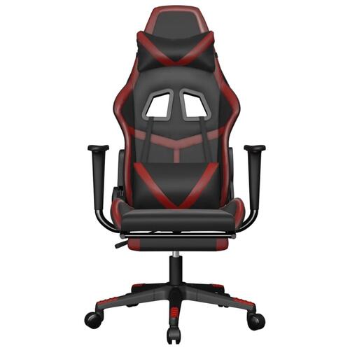 Gamingstol m. massage og fodstøtte kunstlæder sort og vinrød