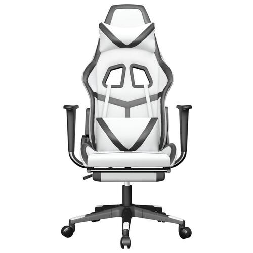 Gamingstol m. massage og fodstøtte kunstlæder hvid sort