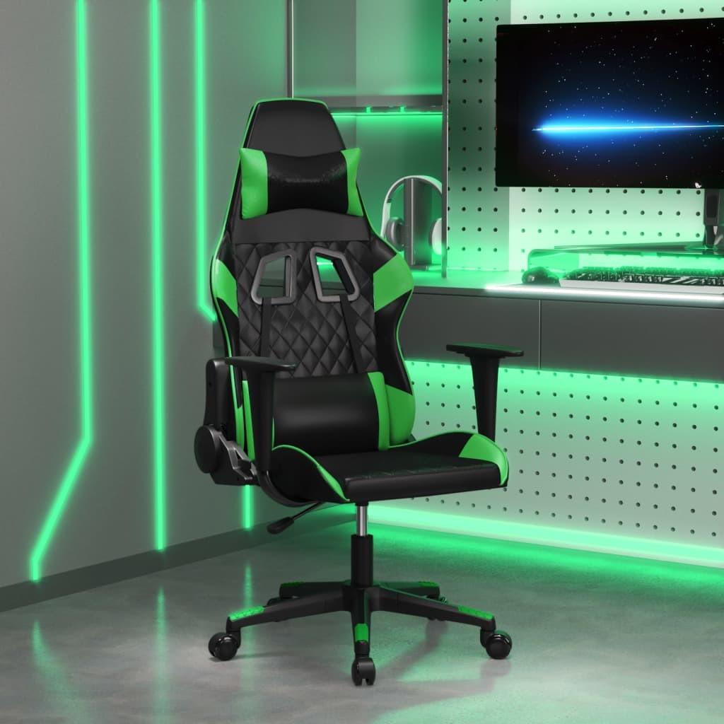 Gamingstol m. massagefunktion kunstlæder sort og grøn