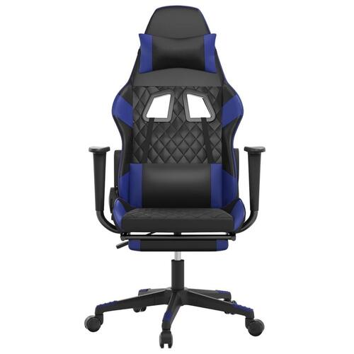 Gamingstol m. massagefunktion og fodstøtte kunstlæder sort blå