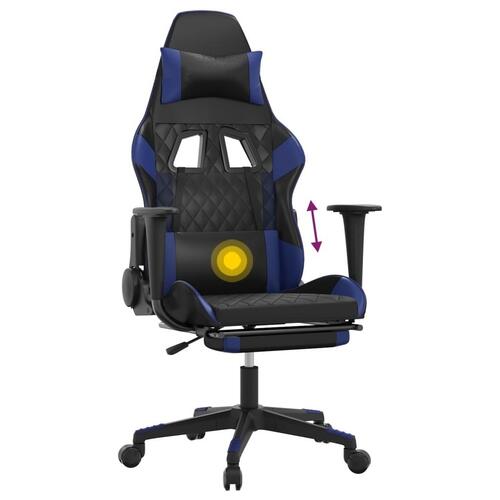 Gamingstol m. massagefunktion og fodstøtte kunstlæder sort blå