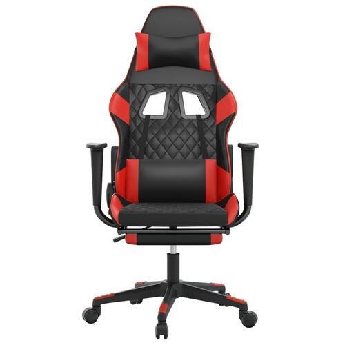 Gamingstol m. massagefunktion og fodstøtte kunstlæder sort rød