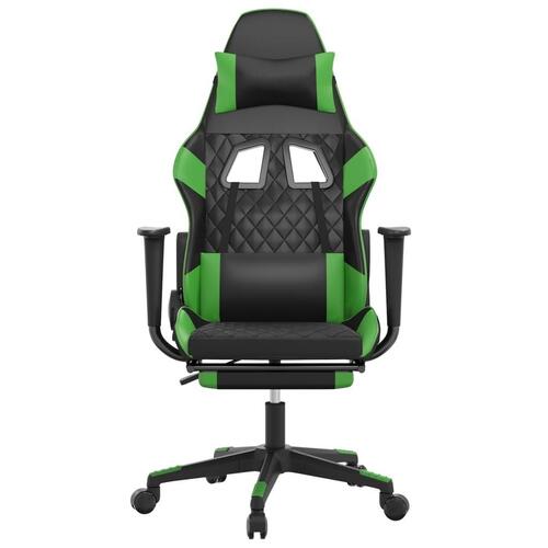 Gamingstol m. massagefunktion og fodstøtte kunstlæder sort grøn