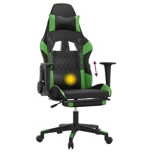 Gamingstol m. massagefunktion og fodstøtte kunstlæder sort grøn
