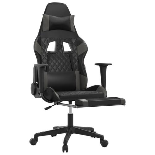 Gamingstol m. massagefunktion og fodstøtte kunstlæder sort grå
