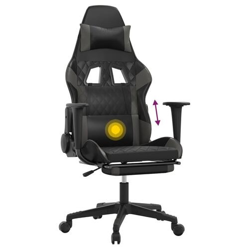 Gamingstol m. massagefunktion og fodstøtte kunstlæder sort grå