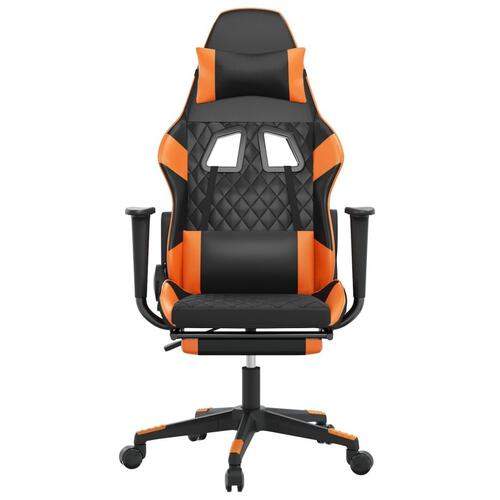 Gamingstol m. massage og fodstøtte kunstlæder sort og orange