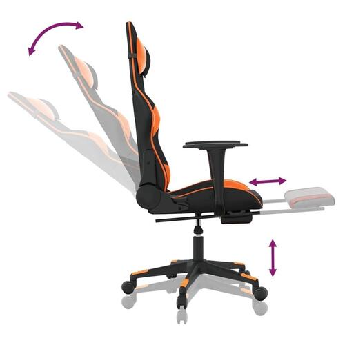 Gamingstol m. massage og fodstøtte kunstlæder sort og orange