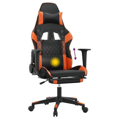 Gamingstol m. massage og fodstøtte kunstlæder sort og orange