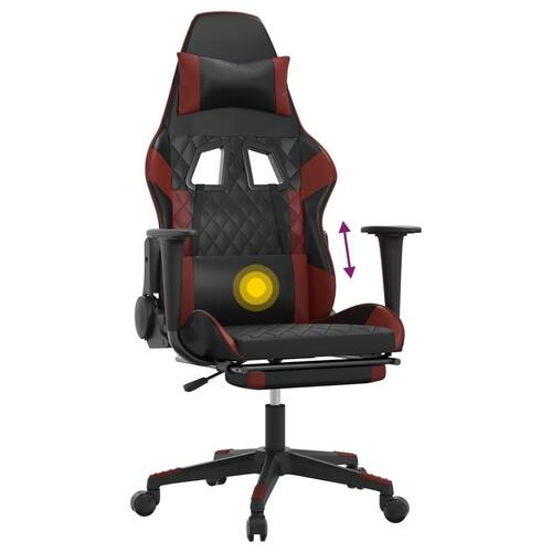Gamingstol m. massage og fodstøtte kunstlæder sort og vinrød