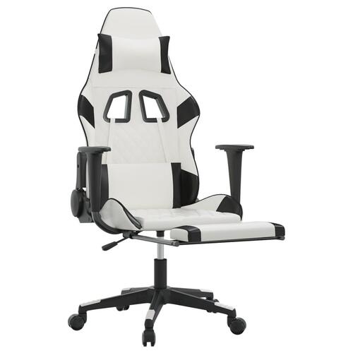 Gamingstol m. massage og fodstøtte kunstlæder hvid sort