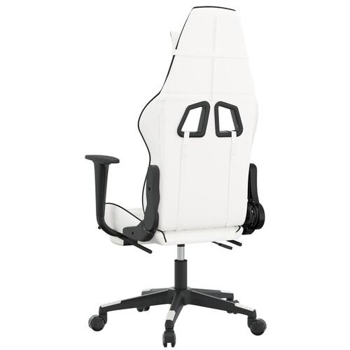 Gamingstol m. massage og fodstøtte kunstlæder hvid sort
