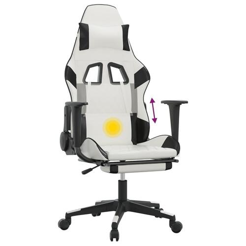 Gamingstol m. massage og fodstøtte kunstlæder hvid sort